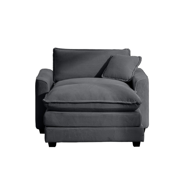 English Elm Comfortable Single Chair With Footstool & Pillow – Soft Grey Corduroy For Living Room & Bedroom Use W714S00703