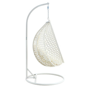 English Elm 76.8-inch Hand Woven Rattan Egg Swing Chair Indoor Outdoor with Cushion Lumbar Pillow White W1512P498593