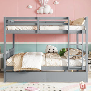 English Elm Full Full Over Full Bunk Bed In Grey With 2 Storage Drawers, Ladder & Safety Guardrails – Versatile Design! W504S00194