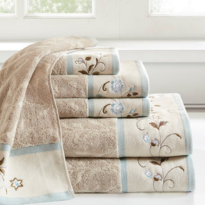 Madison Park Serene Traditional Embroidered Cotton Jacquard 6 Piece Towel Set MP73-6090 Blue