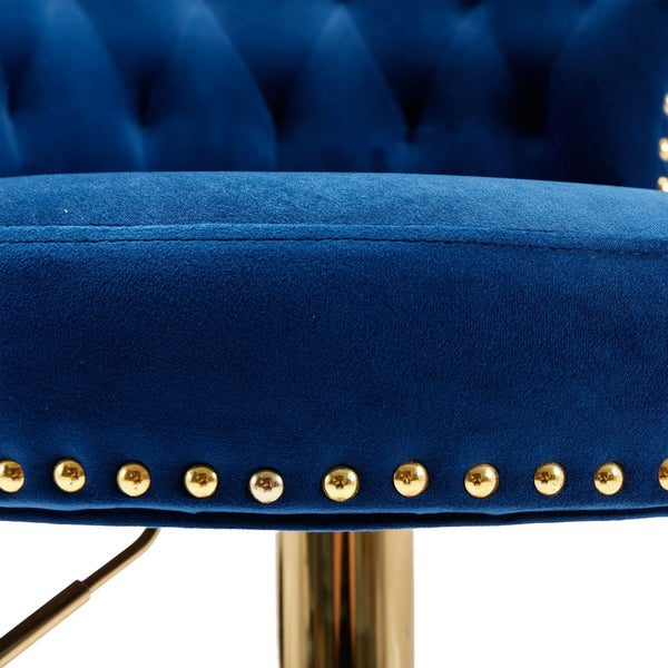 English Elm UNITED Velvet 360° Rotating Bar Chair with Diamond Stitching, Gold Frame, Plush Foam Seat, Adjustable Height Navy W1568P361717