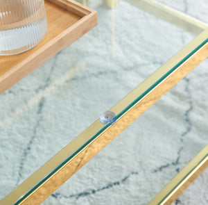 English Elm Modern 2-Piece Coffee Table Set With Gold Stainless Steel & Clear Glass Top For Stylish Living Spaces W2978S00046