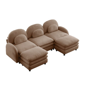 English Elm Teddy Fleece Modular Cloud Sofa Plush Three Seat Sectional with Movable Ottomans Camel W5656S00106