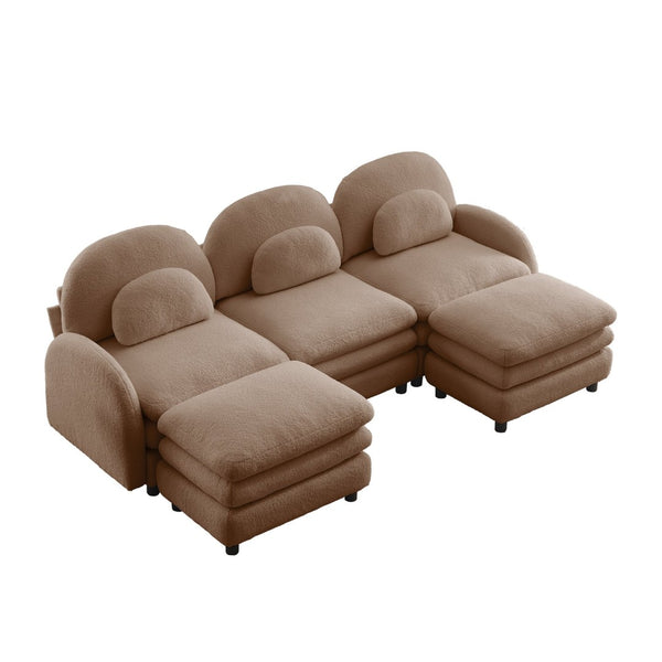 English Elm Teddy Fleece Modular Cloud Sofa Plush Three Seat Sectional with Movable Ottomans Camel W5656S00106