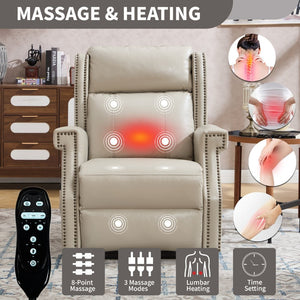 English Elm Emon's Overstuffed Chenille Power Lift Recliner with Massage Heat and Charging Ports Beige W1803S00086