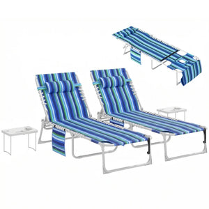 English Elm Pool Tanning Lounger with Face Hole Prone Rest Mesh Seat and Folding Side Table Blue Stripe,Light Gray T3971P481183
