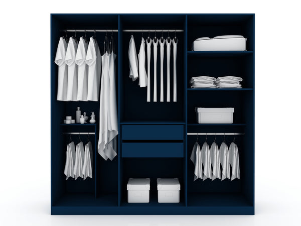 English Elm Gramercy 82" Wardrobe Organizer with Soft-Close Doors, Aluminum Rods, Shelves & Center Drawers Dark Blue B365S00002
