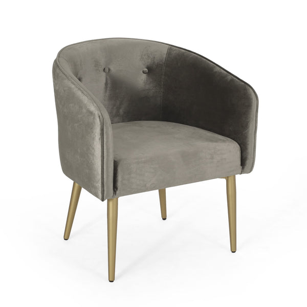 English Elm Christopher Knight Home® - DINING Arm Chair with Velvet Button Tufting, Modern Glam Tub Seat and Gold-Accent Iron Legs Grey 70727.00GRY