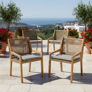 English Elm Modern Outdoor Acacia Wood Wicker Armchairs Patio Dining Set with Cushions N770P272397R