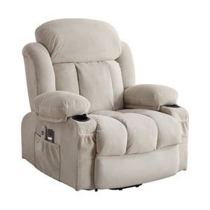 English Elm Power Lift Recliner Chair with Heat & 4-Point Massage, USB Port, Cup Holders, Remote for Living Room Beige W1521P303189