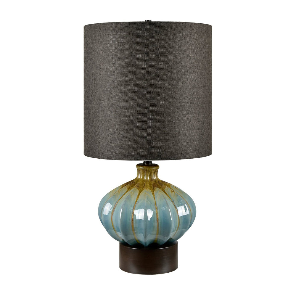 Crestview Collection 29.5"H Elegant Ceramic Table Lamp With Glossy Blue Glaze, Dark Chocolate Shade & Modern Base   Cvazp169