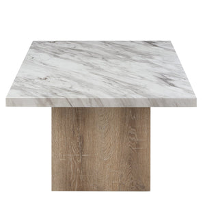 English Elm Gregory Marble Coffee Table with Pedestal Base, Light Brown Wood Finish, Contemporary Solid Wood Style Black+Ivory 55 L x 31 W x 7.5 H B201P299633