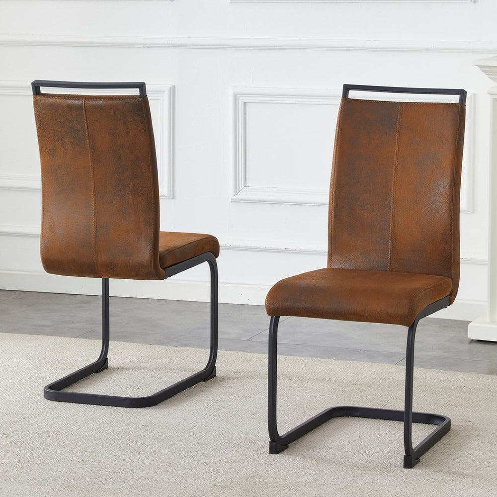 English Elm Set of 2 Vintage Brown Suede Fabric High Back Dining Chairs with Black Metal Frame W1151P324742