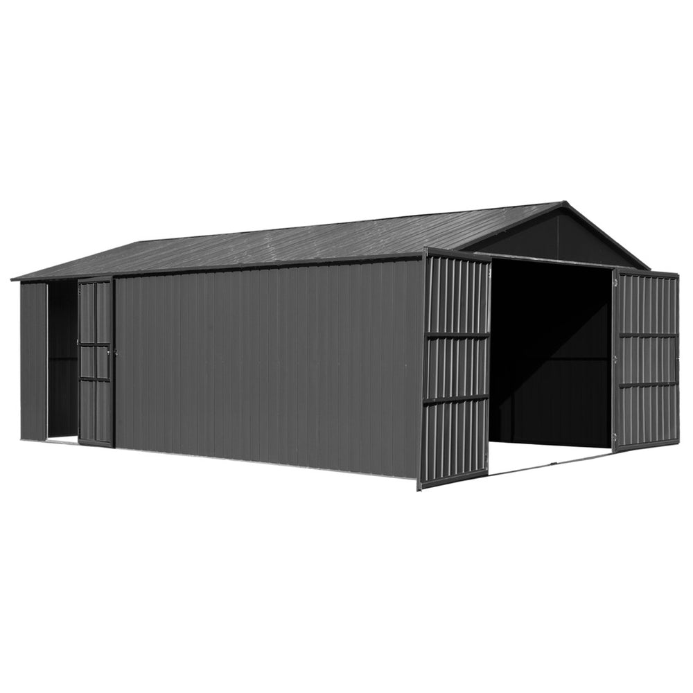 English Elm 12x20ft Outdoor Heavy Duty Metal Carport Shed with Lockable Doors and Wind Resistant Frame W1859P364954