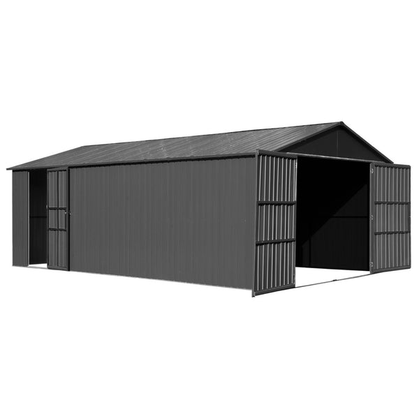 English Elm 12x20ft Outdoor Heavy Duty Metal Carport Shed with Lockable Doors and Wind Resistant Frame W1859P364954