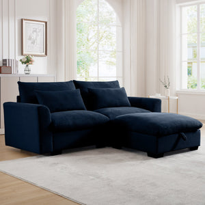 English Elm Sectional cloudlike corduroy sofa sleeper with storage ottoman, modular deep seats, cozy support and style Blue W714S00649