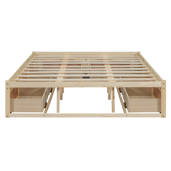 English Elm Queen Platform Bed with Six Storage Drawers Low Profile Frame for Modern Bedrooms Antique Natural N708P263022N