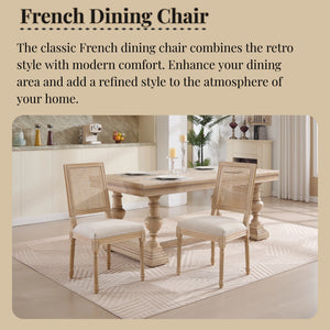English Elm French Country Dining Chairs Set Of 2, Elegant Upholstered Rattan Back For Dining & Living Spaces W3426P324535
