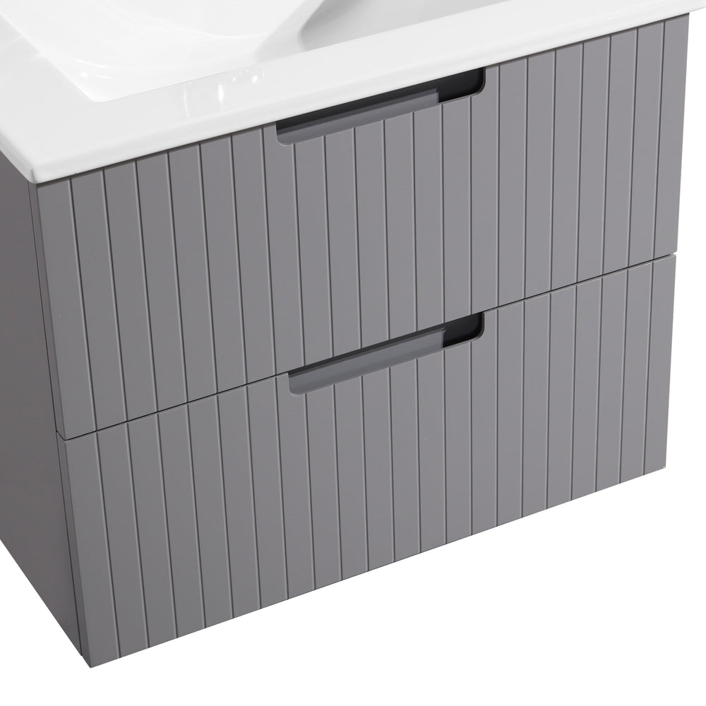 English Elm 24 Inch Floating Bathroom Vanity – Stylish Wall-Mounted Cabinet With Ceramic Sink & Soft-Close Drawers W1550S00032