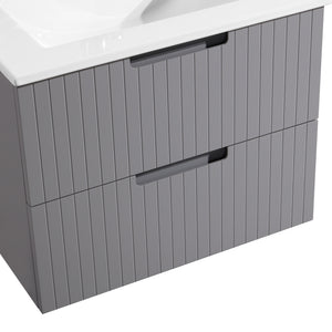 English Elm 24 Inch Floating Bathroom Vanity – Stylish Wall-Mounted Cabinet With Ceramic Sink & Soft-Close Drawers W1550S00032
