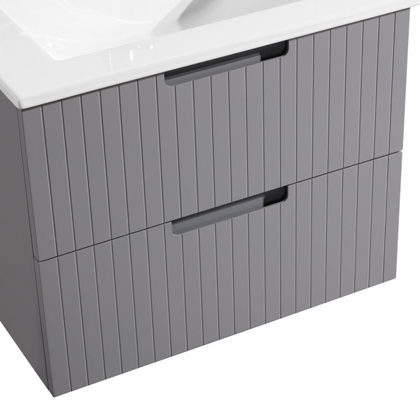 English Elm 24 Inch Floating Bathroom Vanity – Stylish Wall-Mounted Cabinet With Ceramic Sink & Soft-Close Drawers W1550S00032