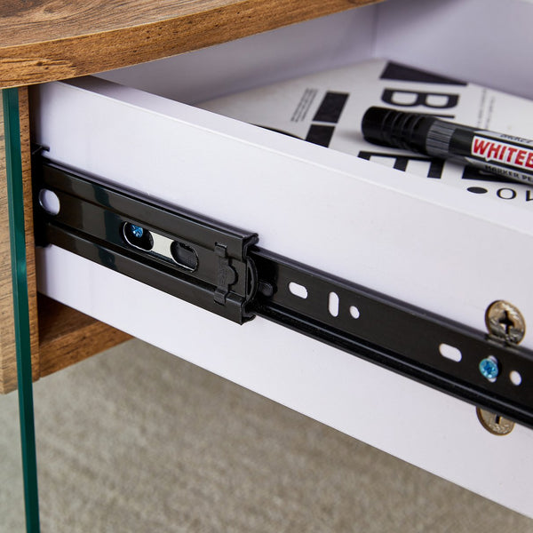 English Elm Cozy Natural Oval Coffee Table with Dual Drawers, Tempered Glass Legs, Wood Grain MDF Top, 43.3"x23.6" W1512P405601