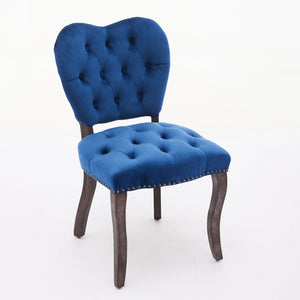 English Elm French Vintage Tufted Upholstered Dining Chair with High-Rebound Foam, Solid Wood Frame, 300lb Capacity Blue W1143P214541