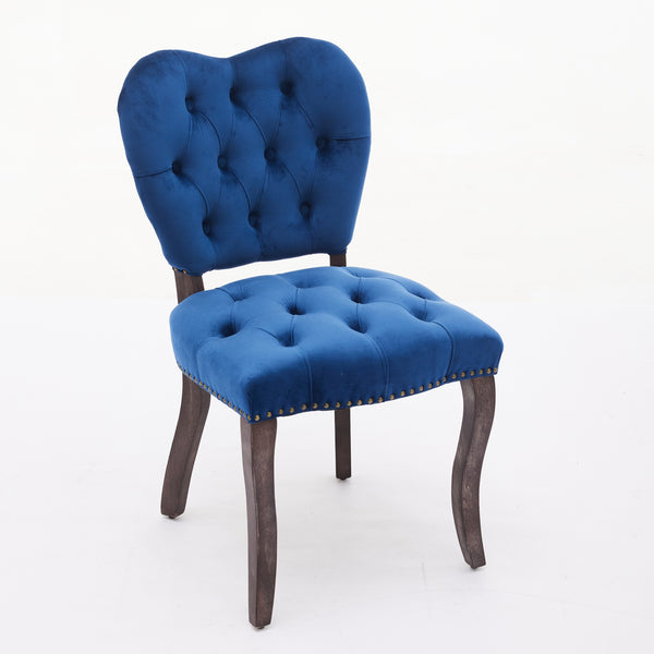 English Elm French Vintage Tufted Upholstered Dining Chair with High-Rebound Foam, Solid Wood Frame, 300lb Capacity Blue W1143P214541