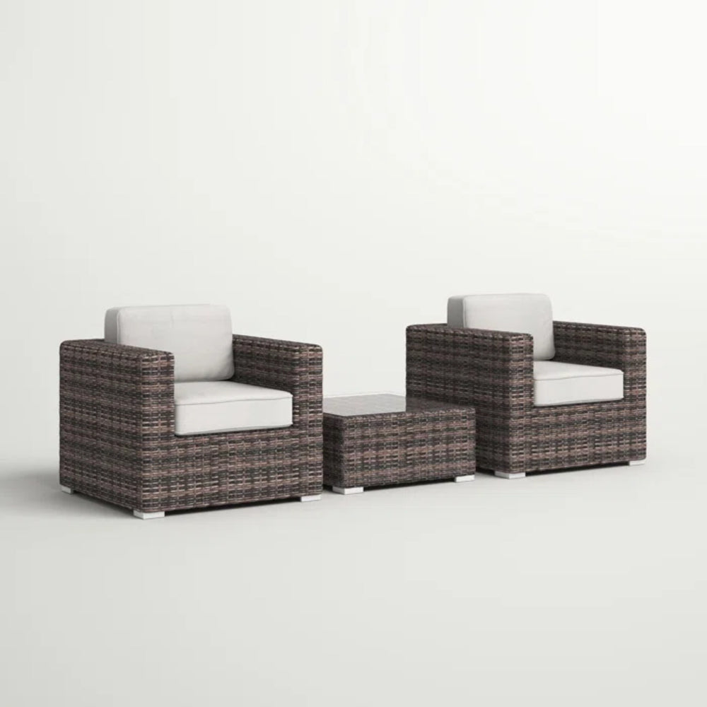 English Elm Fully Assembled 2-Person Rattan Wicker Seating Set With Cushions For Cozy Outdoor Relaxation B120S00031