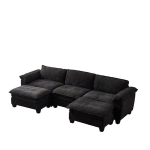 English Elm Living Room U-shaped Chenille Sectional Sofa with Two Ottomans Pocket Coil Comfort Black W1097S00241