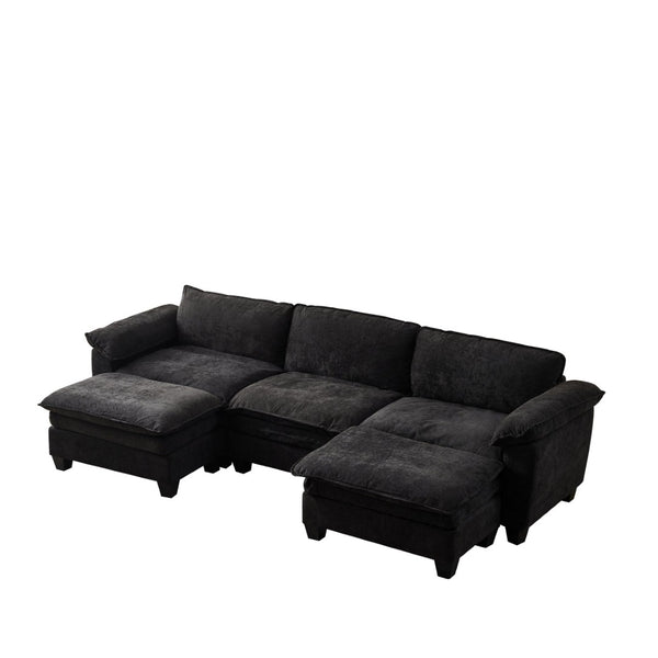 English Elm Living Room U-shaped Chenille Sectional Sofa with Two Ottomans Pocket Coil Comfort Black W1097S00241