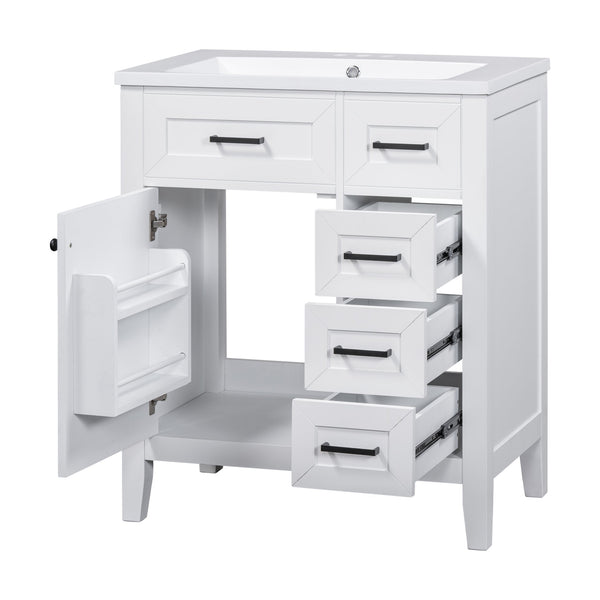 English Elm 30" Modern Bathroom Vanity with Sink Combo — Solid Rubberwood & MDF, 3 Drawers, Freestanding Contemporary Design White N725P246482K