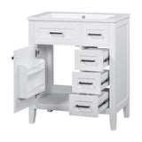 English Elm 30" Bathroom Vanity With Sink Combo, White Bathroom Cabinet With Drawers, Solid Frame and Mdf Board