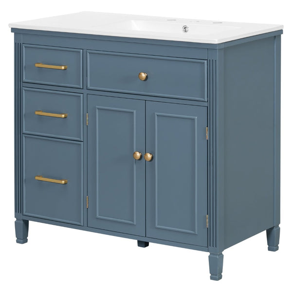 English Elm [video] 36 Inch Freestanding Bathroom Vanity Ceramic Sink Acacia Legs Gray Blue Cabinet N759P284623C