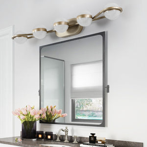 English Elm Bathroom Vanity Light - Elegant 5-Bulb Led Fixture With Crystal Sand Shades In Champagne Gold Finish W2312P374868