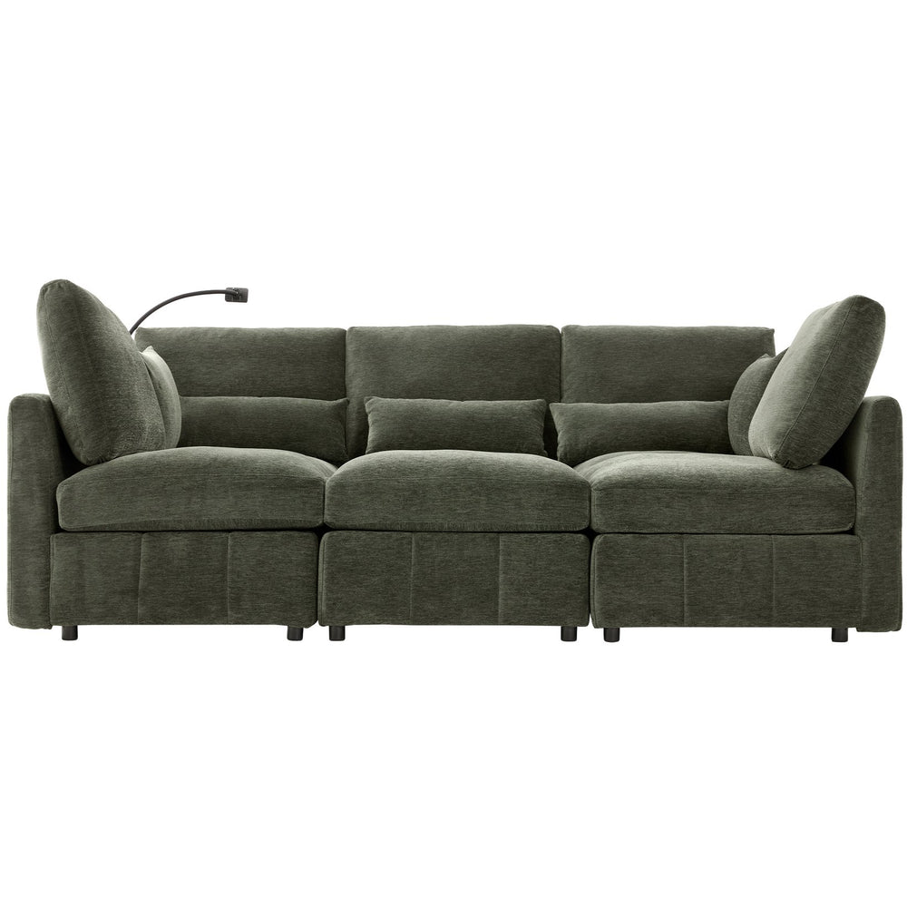 English Elm Modern Modular Sectional Sofa With Usb Ports, Movable Ottoman, And Pillows – Perfect For Living Rooms! N719S002050F