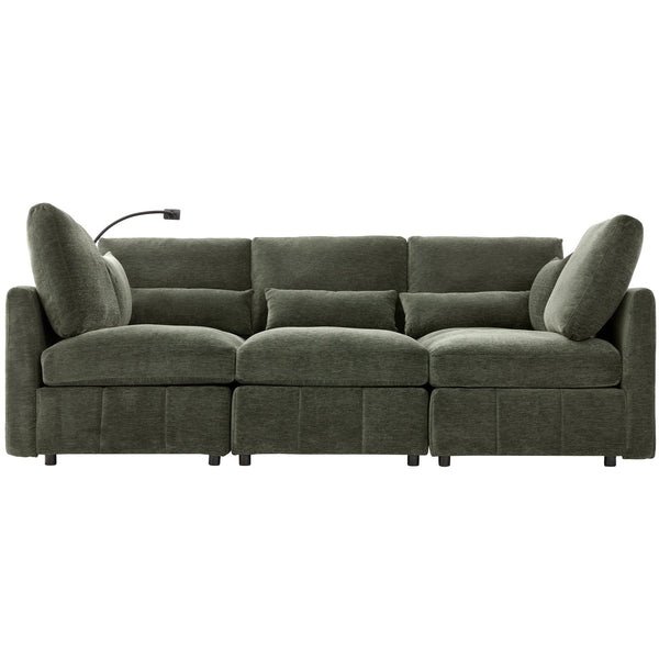 English Elm Modern Modular Sectional Sofa With Usb Ports, Movable Ottoman, And Pillows – Perfect For Living Rooms! N719S002050F