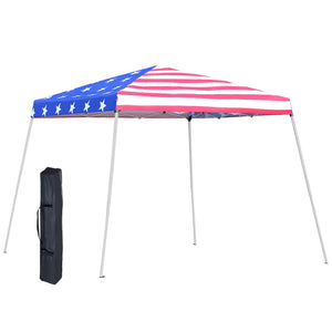 English Elm Outsunny Slant Leg Pop-Up Canopy Tent With American Flag Roof – Adjustable Height & Easy Setup! W2225P200588-GIGA