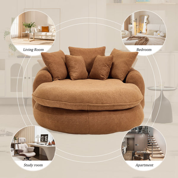 English Elm Oversized Memory Foam Chenille Bean Bag Sofa with Wrap-Around Backrest and Lumbar Support for Adults Orange W395P359410