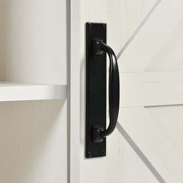 English Elm K&K 53.7" Farmhouse Kitchen Island with Drop Leaf, Sliding Barn Doors, Built-In Power & Wheels White N707P170347W