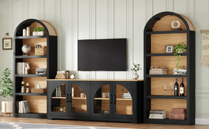 English Elm 3-piece Farmhouse Entertainment Center with Arched Glass Doors and Open Tower Shelving Black N721S000070B