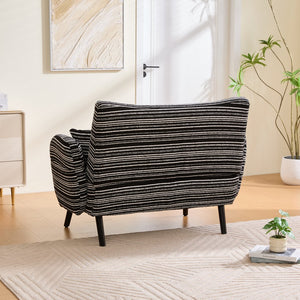 English Elm Modern tufted two-seater sofa with boucle upholstery, tapered legs, storage pockets and plush comfort for small spaces and offices Black W395P376591