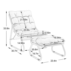 English Elm Patio Sling Recliner Set with Ottoman Steel Frame Mesh Seat Cushioned Modern Lounge W640P443483