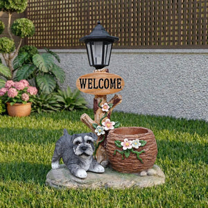 English Elm Schnauzer Solar Led Resin Planter Statue Outdoor Garden Accent for Patio Decor W5398P464236