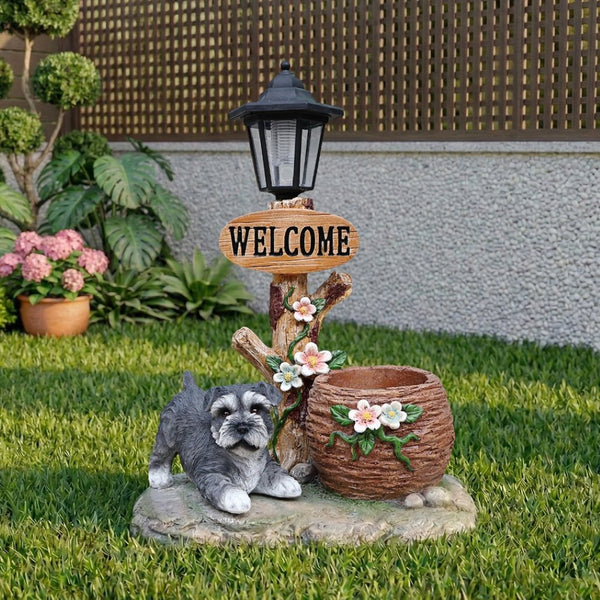 English Elm Schnauzer Solar Led Resin Planter Statue Outdoor Garden Accent for Patio Decor W5398P464236