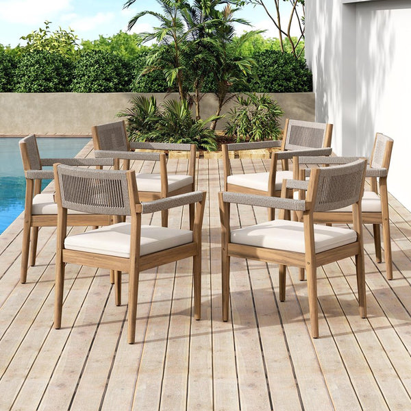 English Elm Christopher Knight Home® - Braided Acacia Wood Outdoor Dining Chairs Set Of 2 – Stylish Teak Finish With Cream Cushions & Armrests N770P286668C