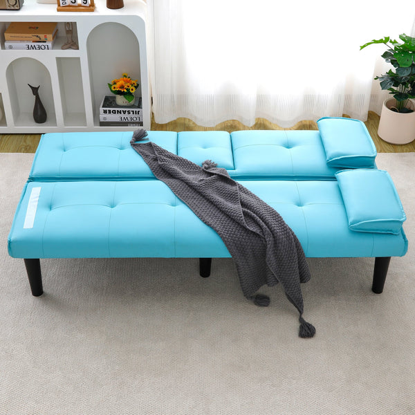 English Elm The 67-inch PVC multi-functional sofa bed with cup holder and one-click fold, space-saving comfort for guests Blue W3371P347652