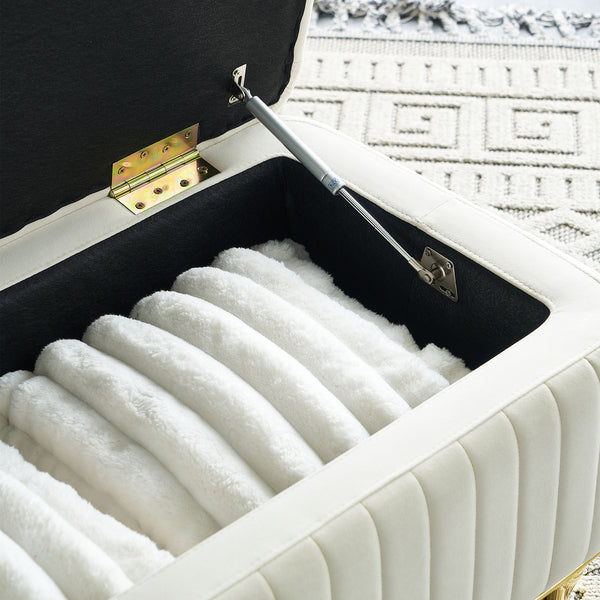 English Elm 47.24''W Storage Ottoman with Deep Button Tufting, Gold Accent Trim, Gas Lift, Sturdy Metal Legs Beige W579P224702