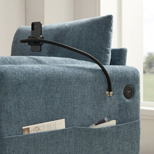 English Elm 37" Oversized Chenille Armchair with Ottoman Usb Charging Pocket Spring Living Room Blue N723P387145C