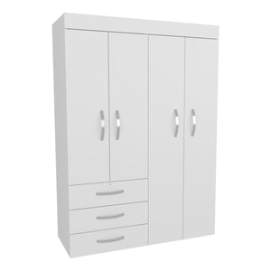 English Elm Hamilton Mobile Armoire with 4 Doors, 3 Drawers, Dual Hanging Rods and Multiple Shelves for Organized Storage and Durable Engineered Wood Finish White 70.47 L x 23.23 W x 4.33 H B097S00230